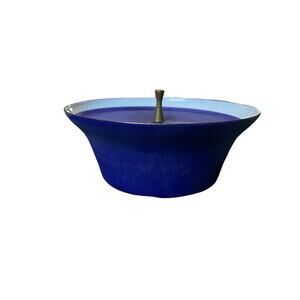 10" MCM Matte Blue Casserole Dish/Cooking Pot with Gold Sputnik Handle